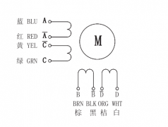 57兩相步進(jìn)電機(jī)實(shí)物接線圖、電機(jī)尺寸圖